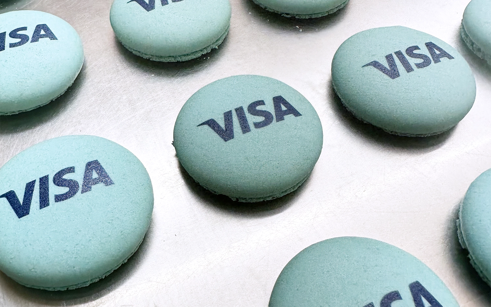Custom macarons printed with a corporate logo